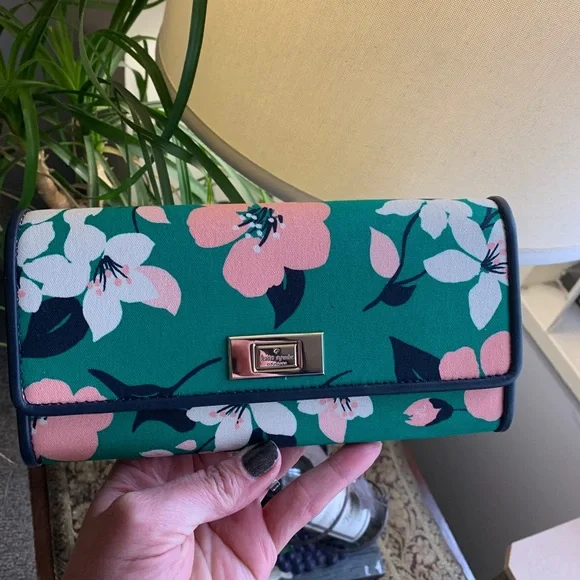 Authentic KATE SPADE Leather/canvas floral bifold large wallet - Picture 6 of 14